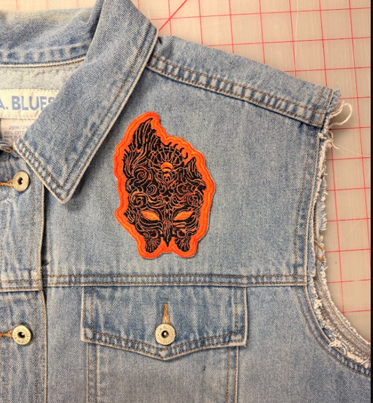 silver flames mask patch- Orange