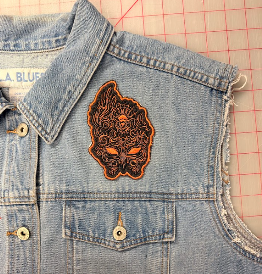 silver flames mask patch- silver